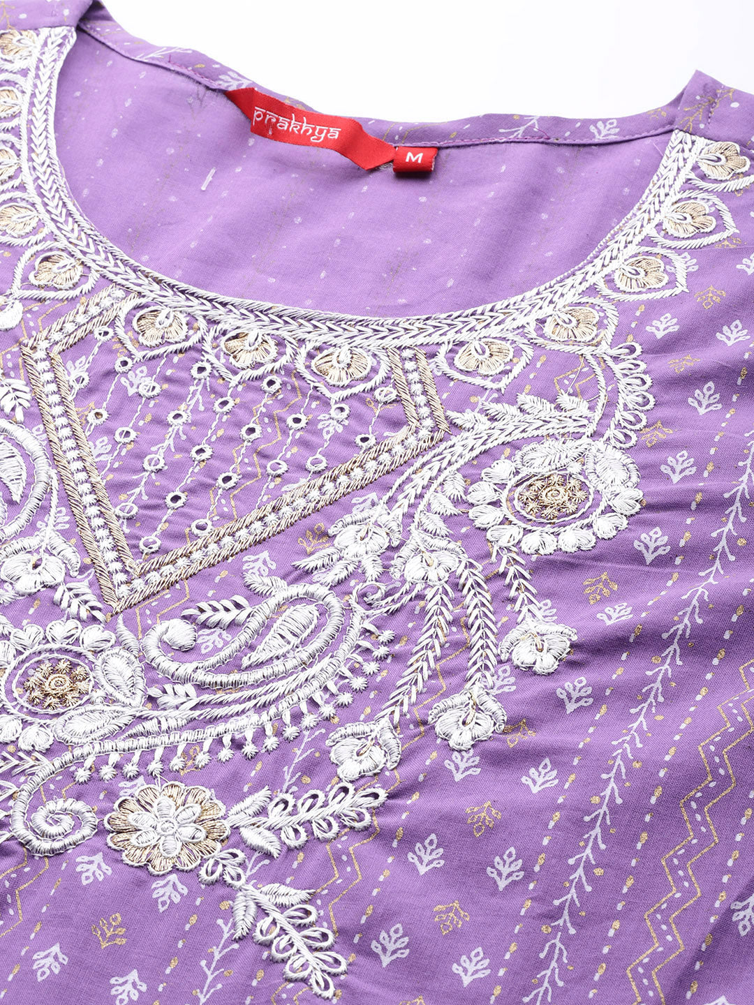 Embroidered Long A-line Cotton kurta Set With Dupatta