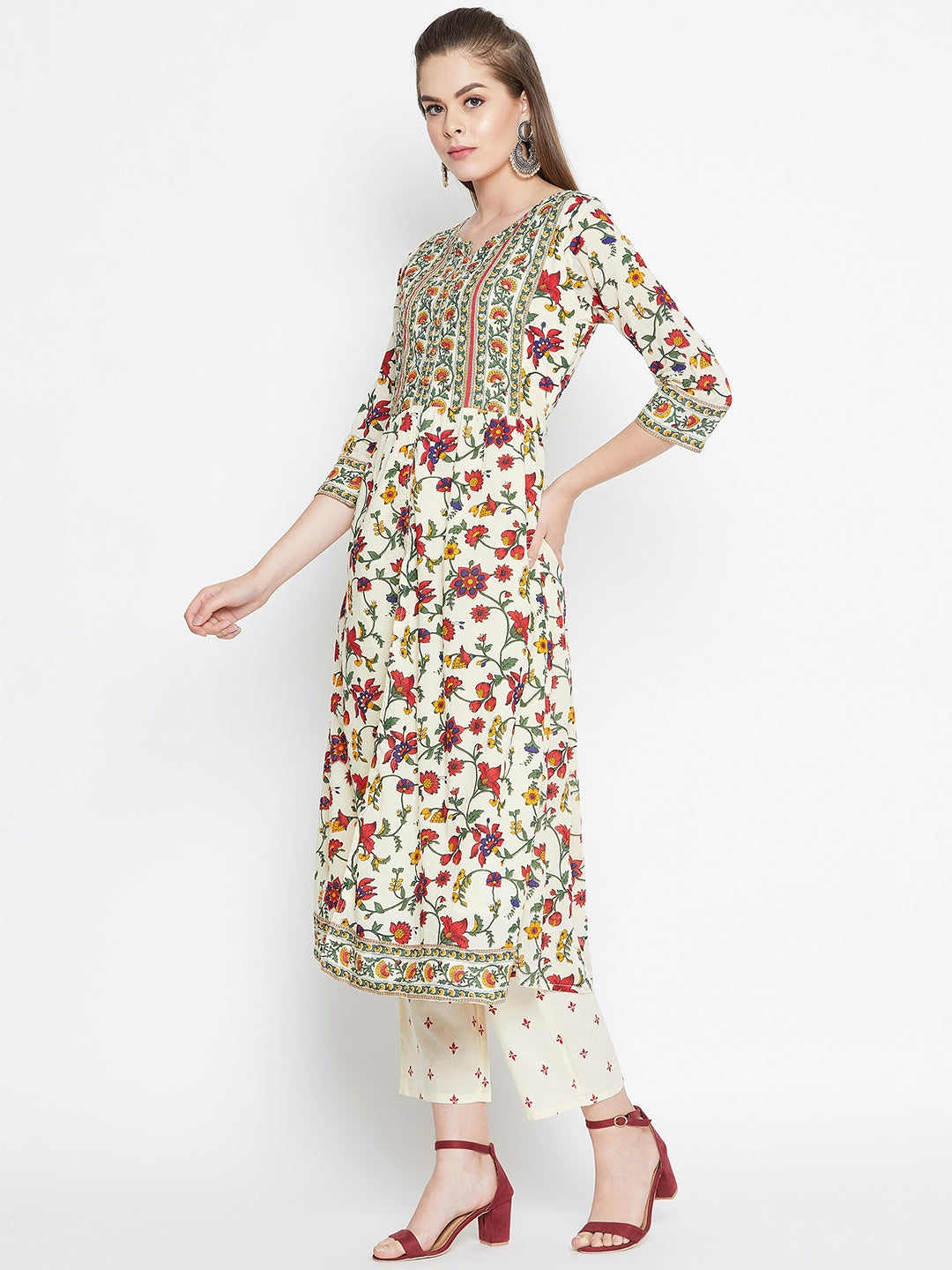 Printed Long A-line Cotton Kurta Set