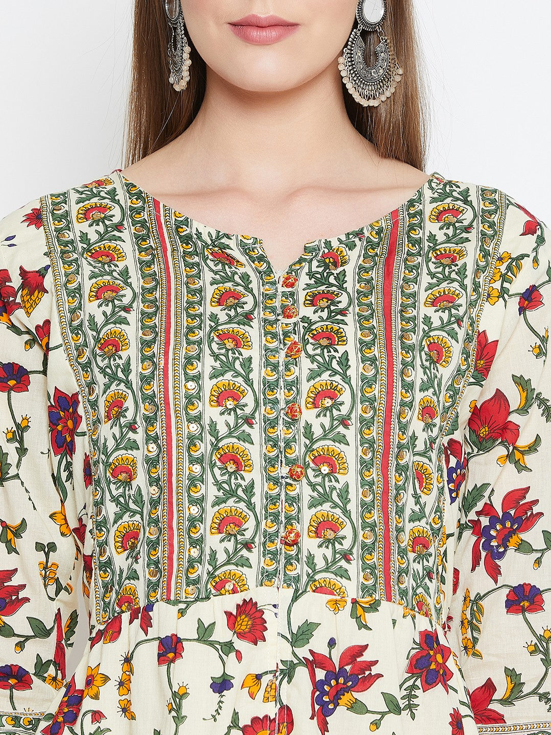 Printed Long A-line Cotton Kurta Set
