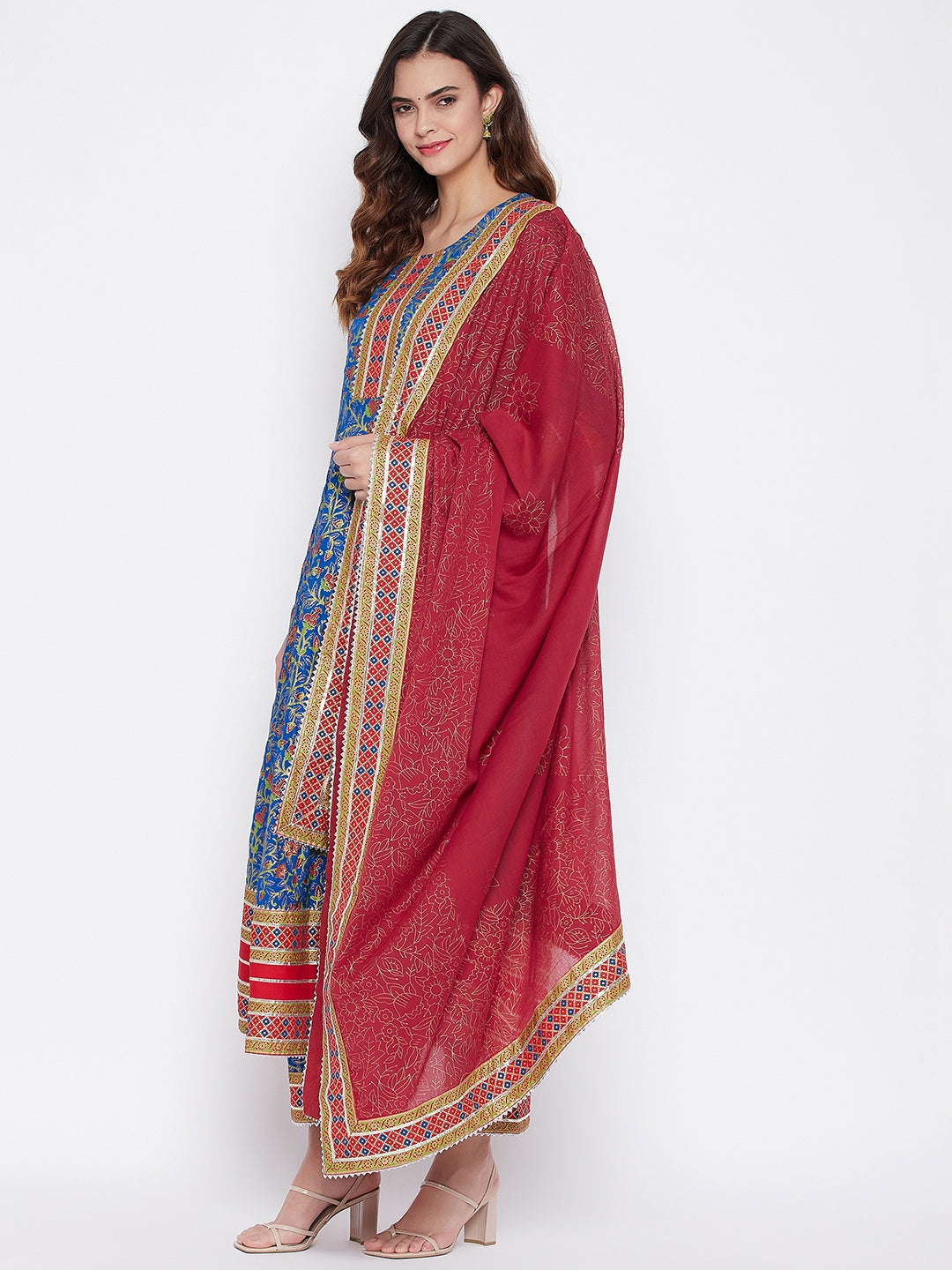 Printed Long Straight Rayon Kurta Bottom With Dupatta