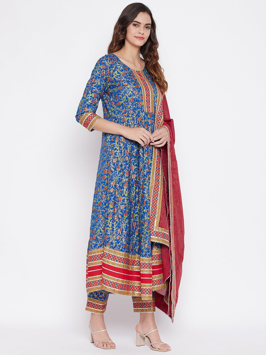 Printed Long Straight Rayon Kurta Bottom With Dupatta