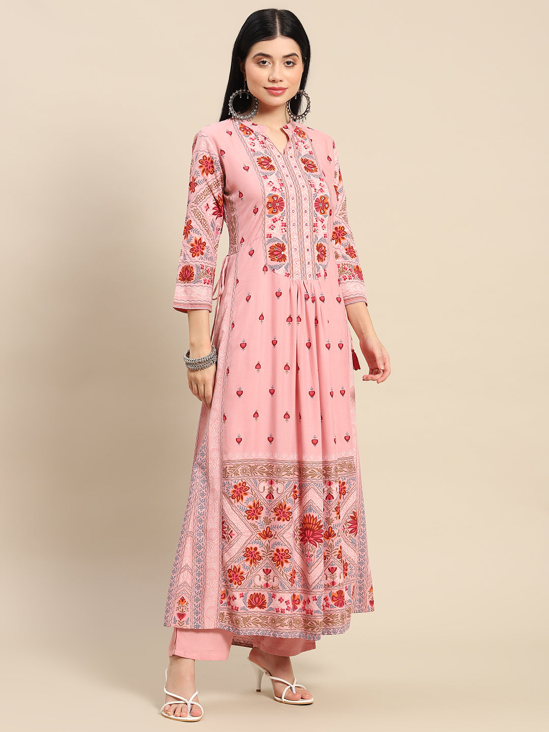 Printed Long Straight Rayon Kurta Set