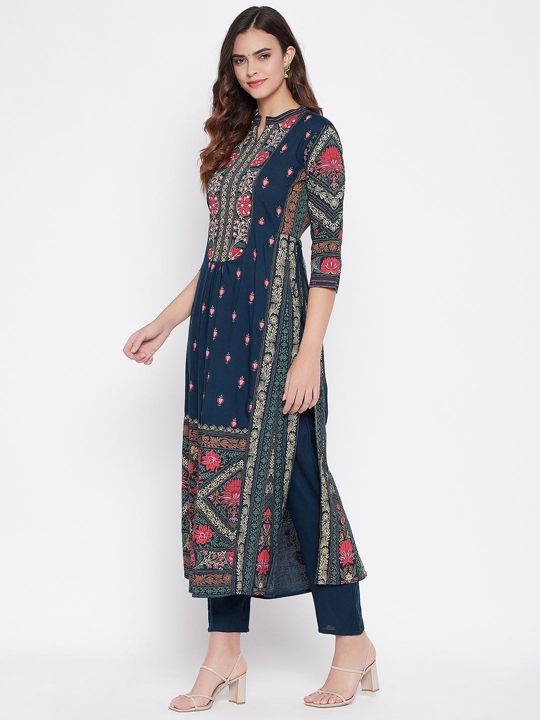 Printed Long Straight Rayon Kurta Set