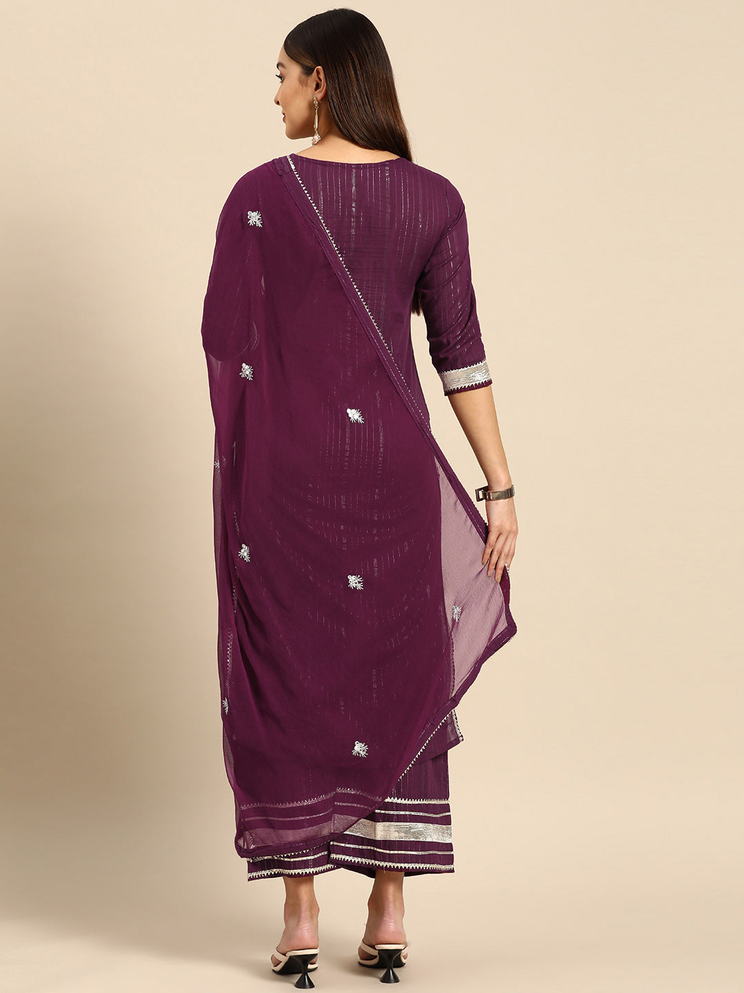 Embroidered Long Straight Cotton Kurta Bottom With Dupatta