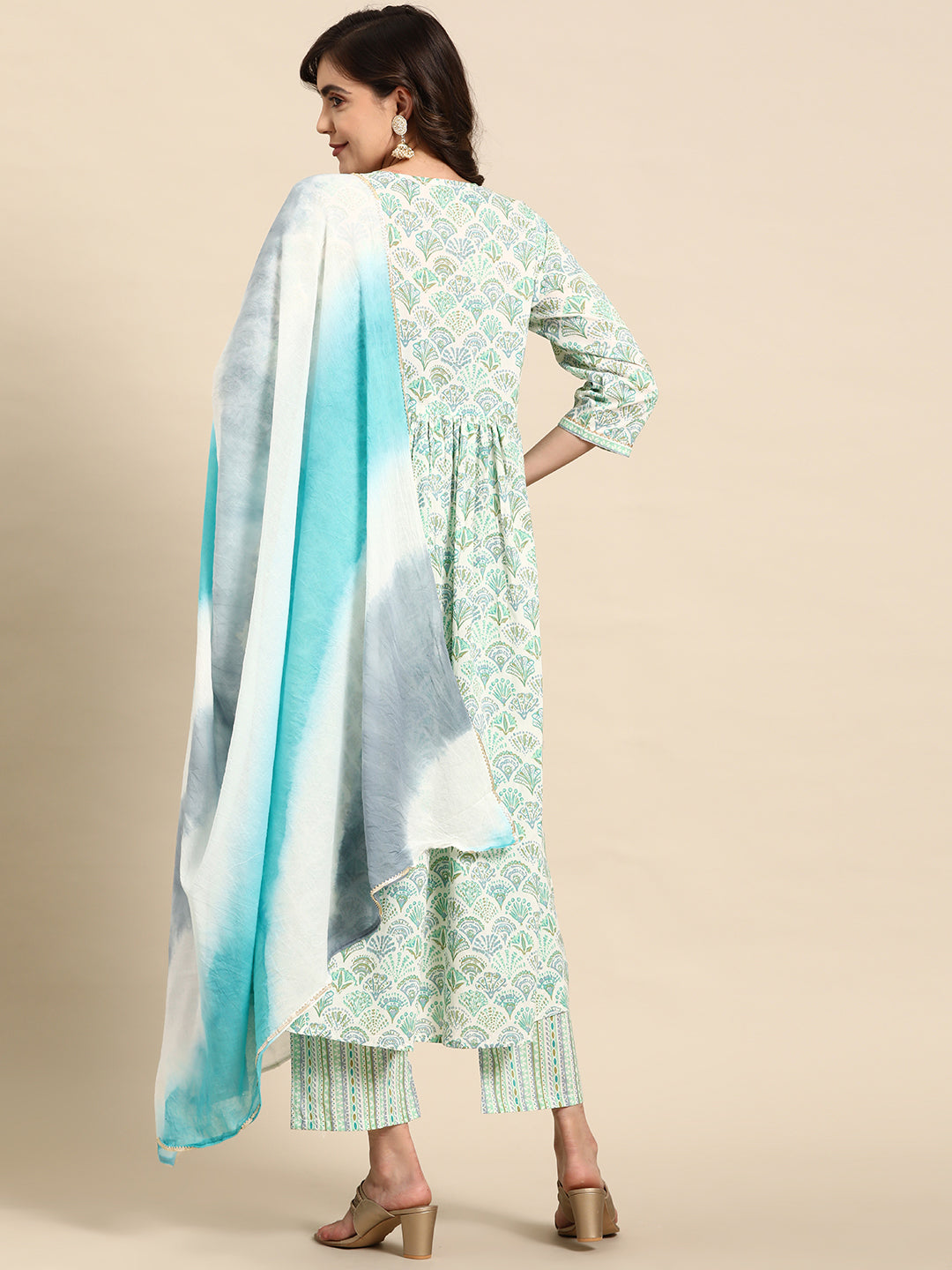 Embroidered Long Straight Cotton Kurta Pant With Dupatta