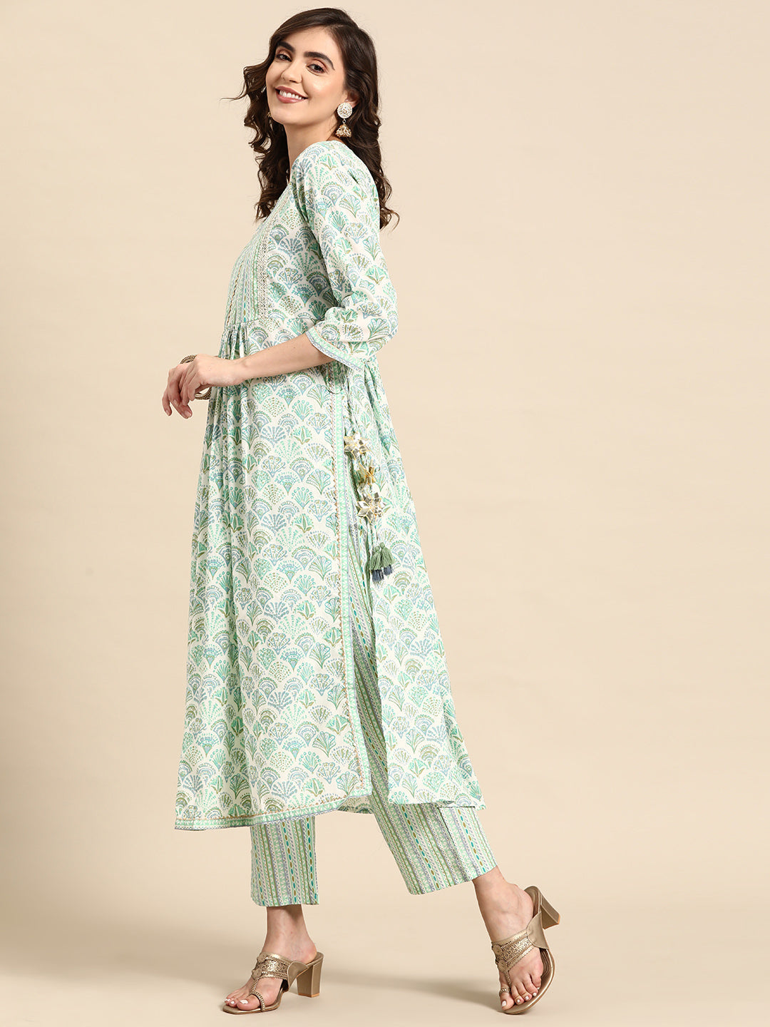 Embroidered Long Straight Cotton Kurta Pant With Dupatta