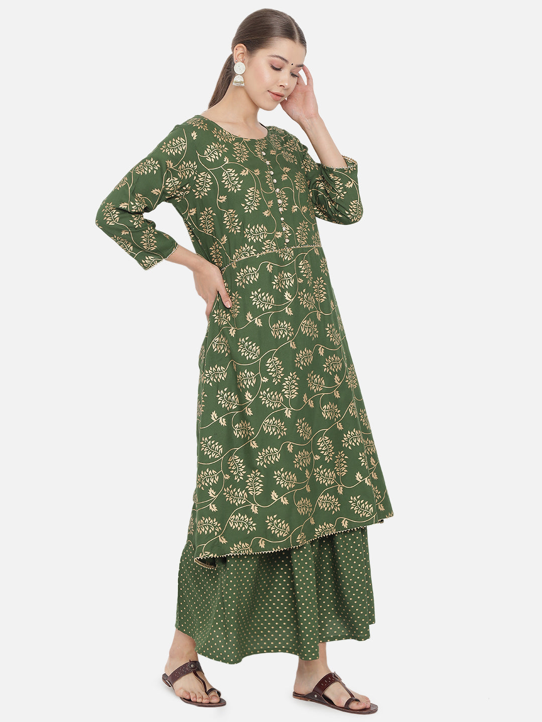 Printed Long A-line Rayon kurta Set