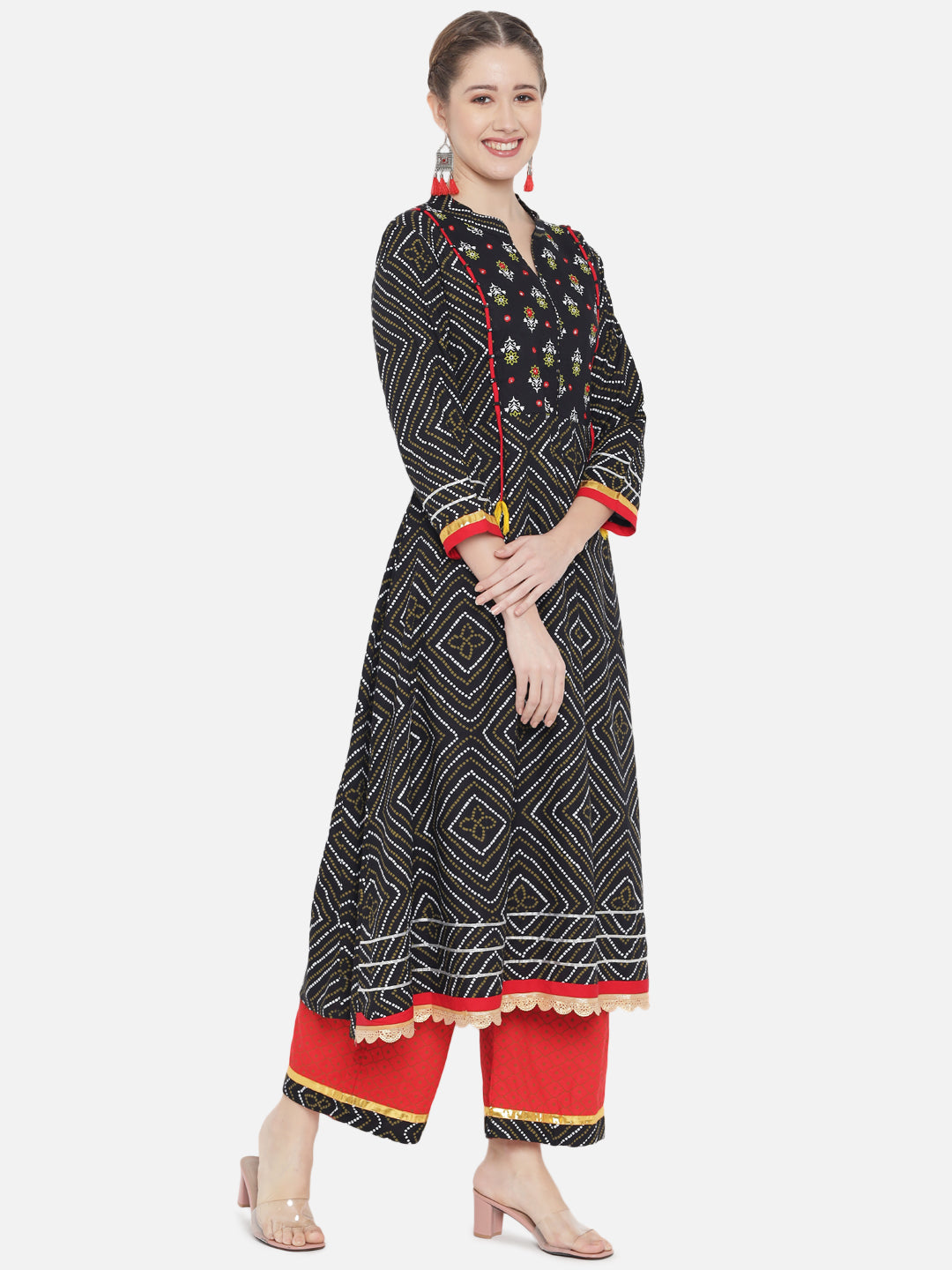 Embroidered Long A-line Rayon kurta Set
