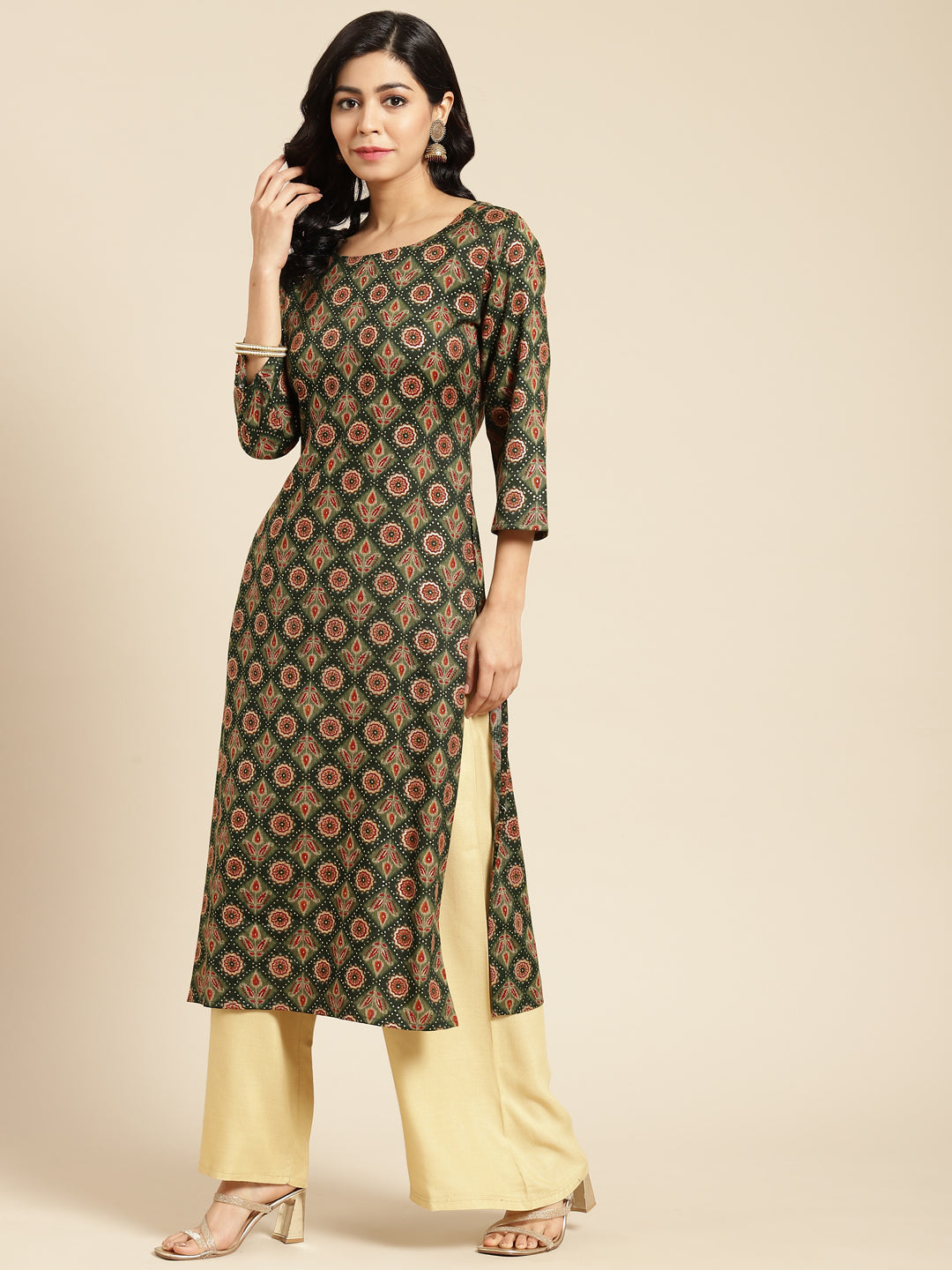 Printed Long Straight Rayon kurta Set