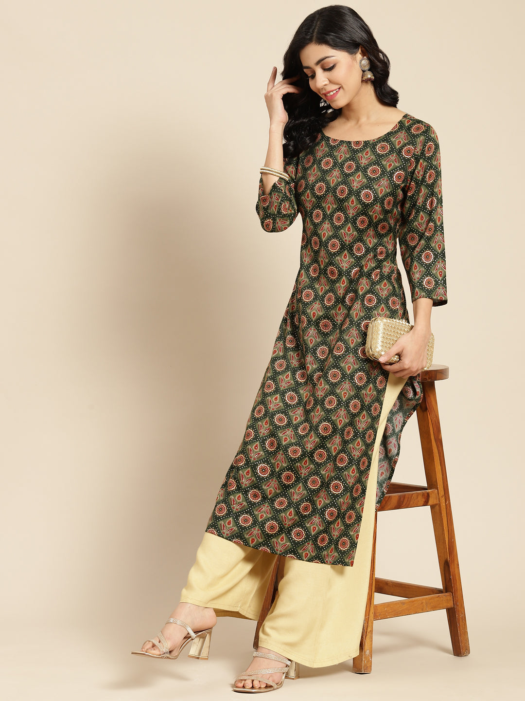 Printed Long Straight Rayon kurta Set