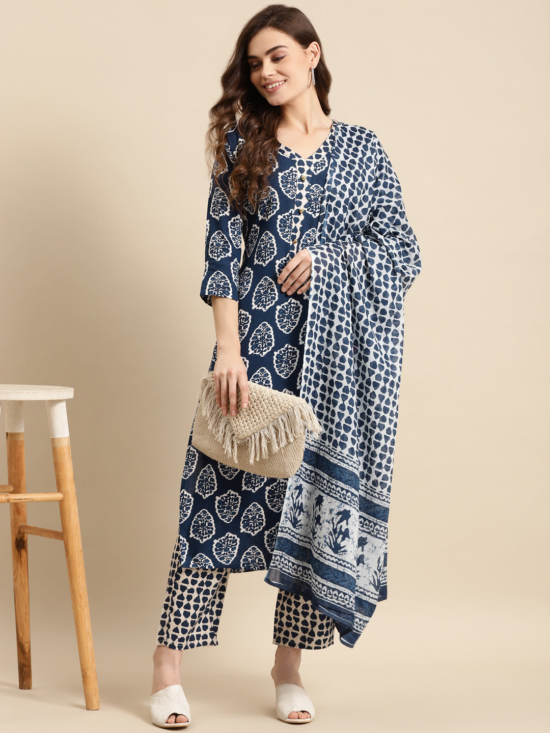 Printed Long Straight Cotton Blend kurta Bottom With Dupatta
