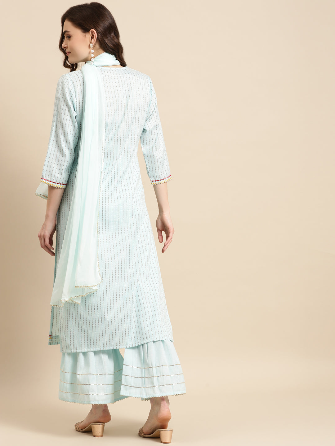 Embroidered Long Straight Cotton Blend Kurta Bottom With Dupatta
