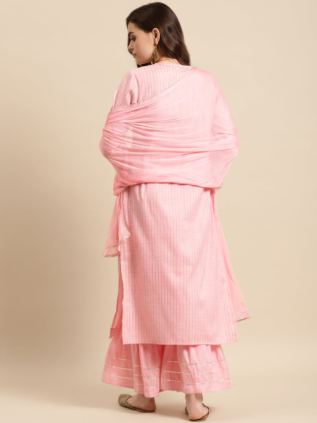 Embroidered Long Straight Cotton Blend Kurta Bottom With Dupatta