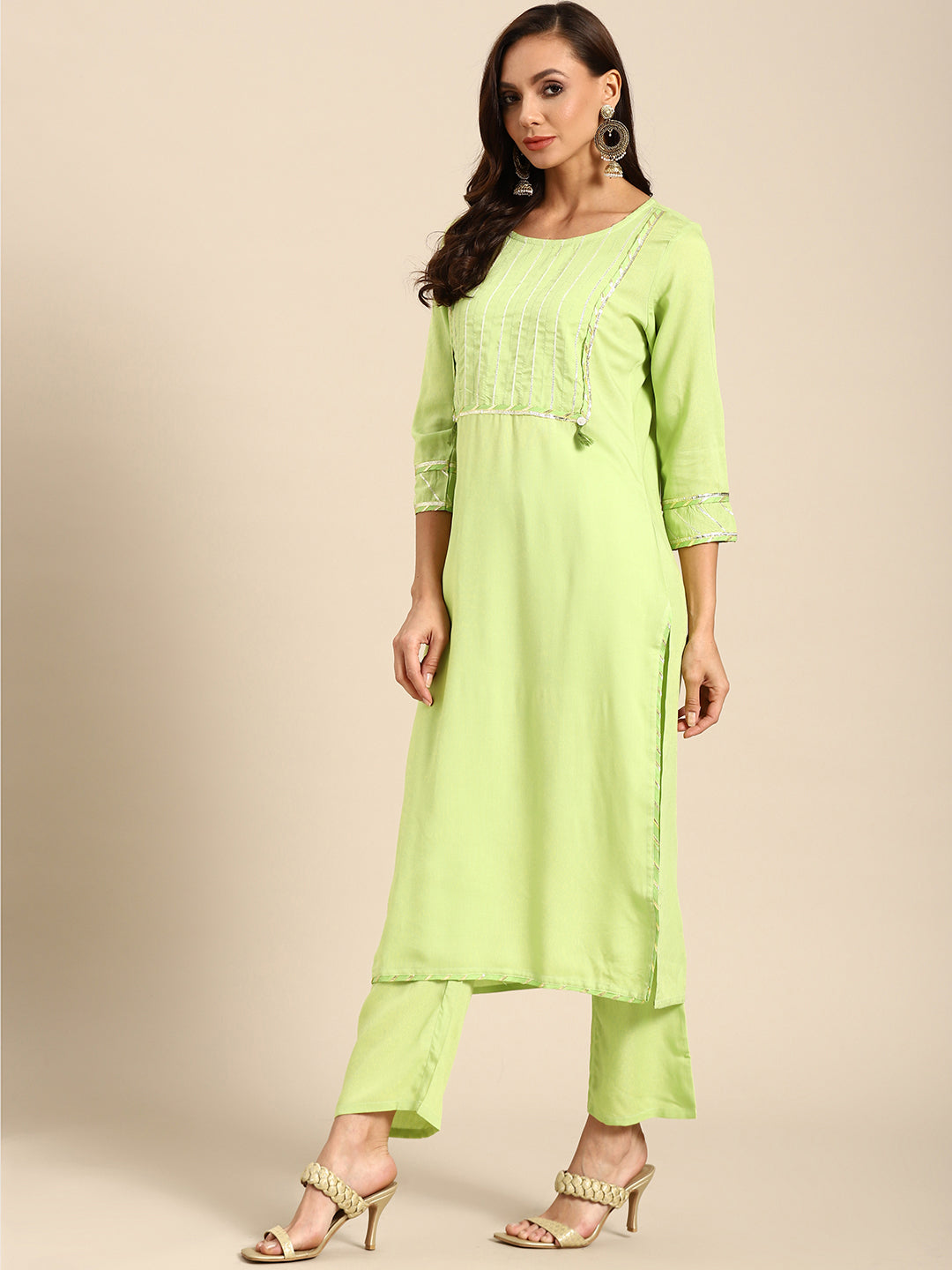 Printed Long Straight Rayon Kurta Set