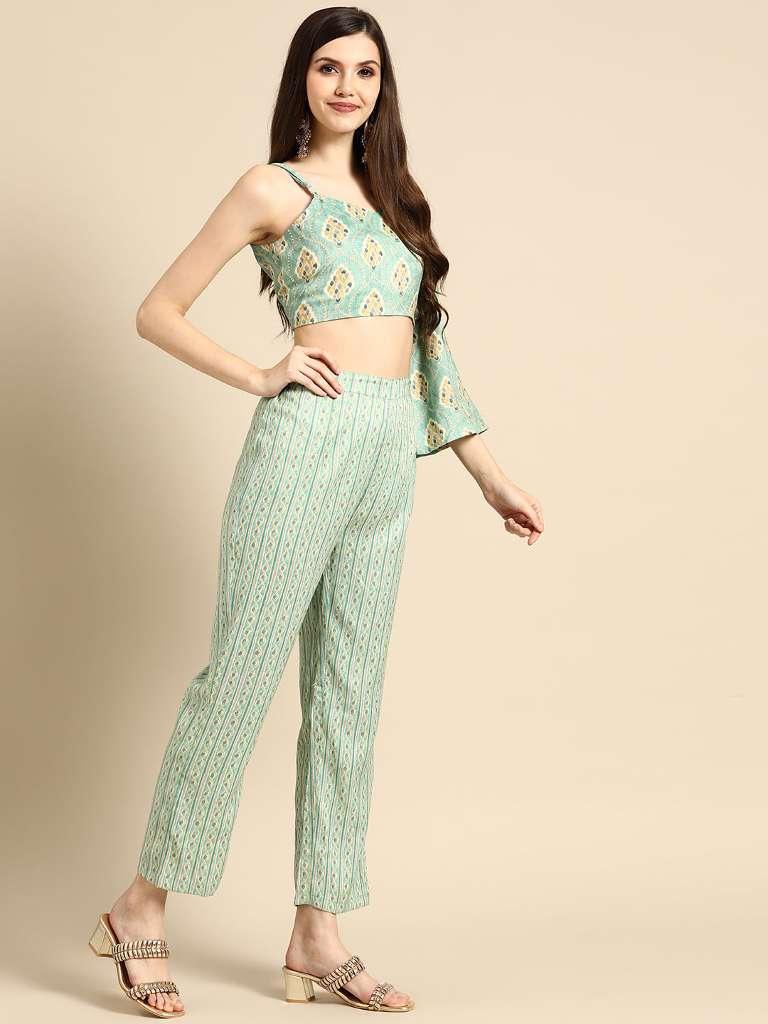 Printed Top Straight Cotton Blend kurta Set