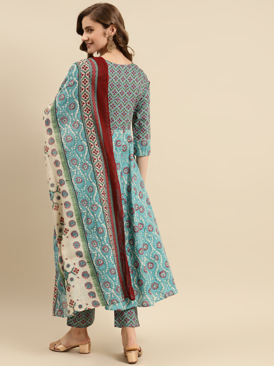 Printed Long A-line Cotton Blend kurta Set