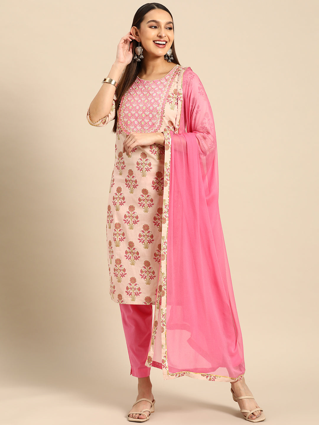 Embroidered Long Straight Cotton kurta Set