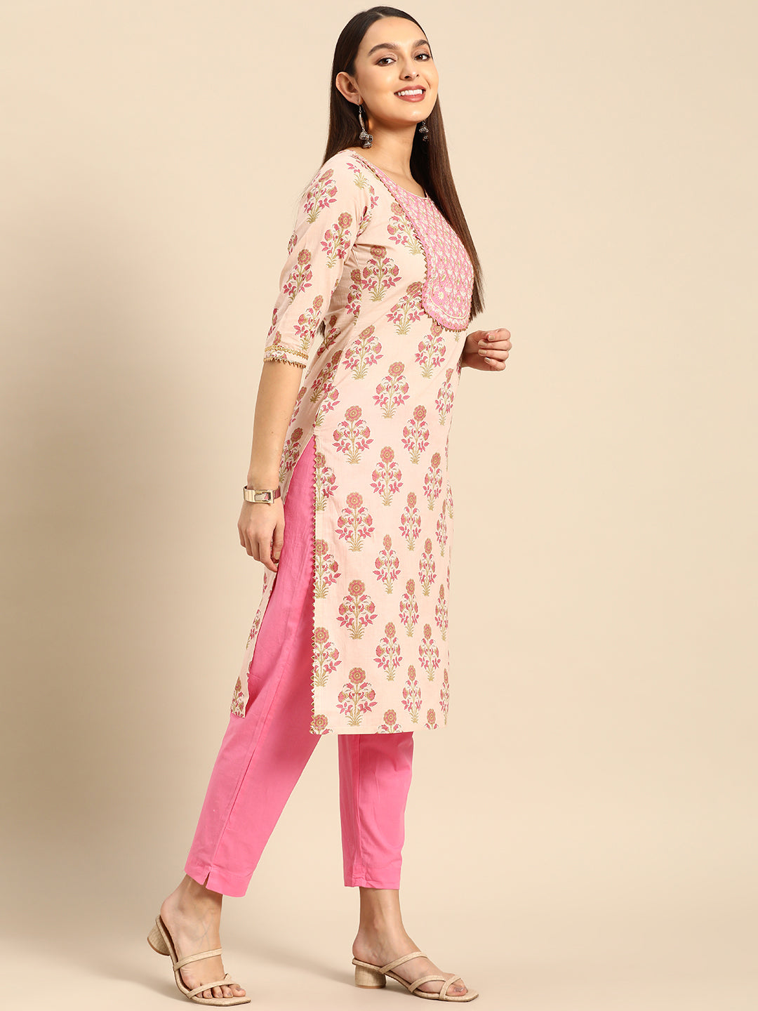 Embroidered Long Straight Cotton kurta Set