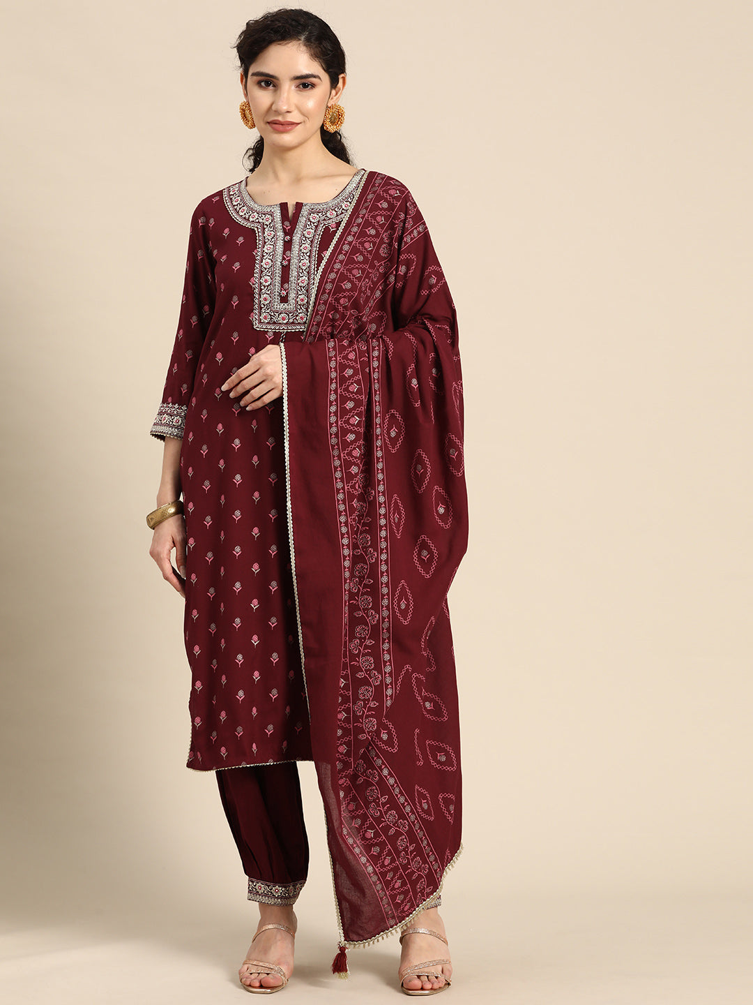Embroidered Long Straight Rayon kurta Set