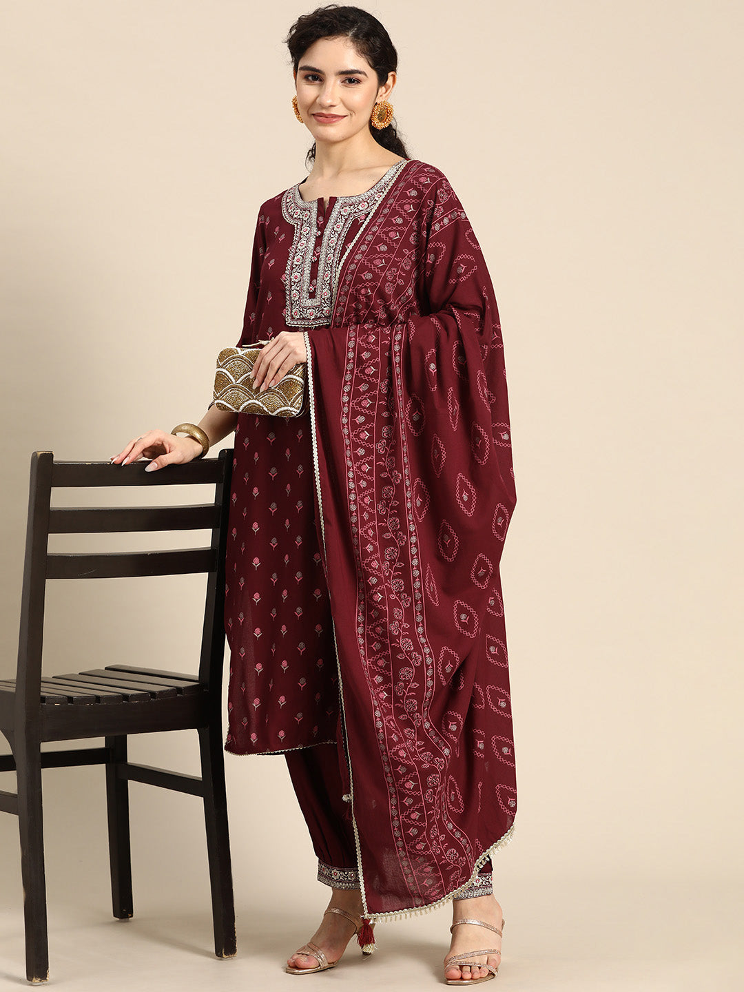 Embroidered Long Straight Rayon kurta Set