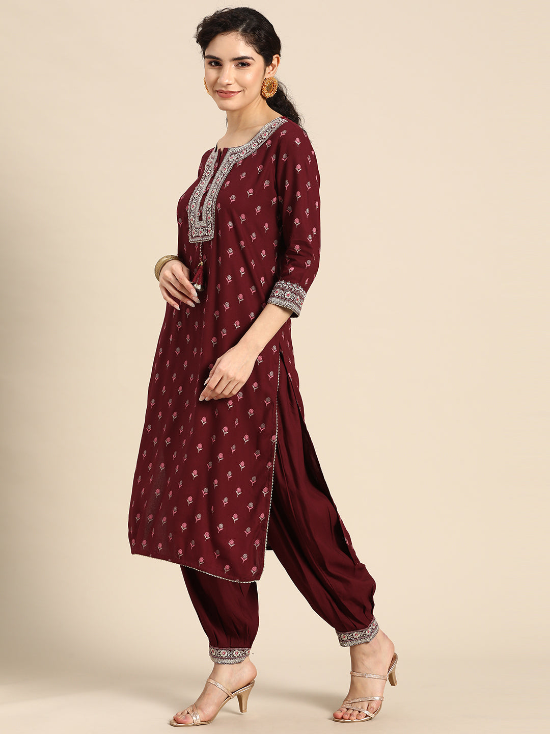 Embroidered Long Straight Rayon kurta Set
