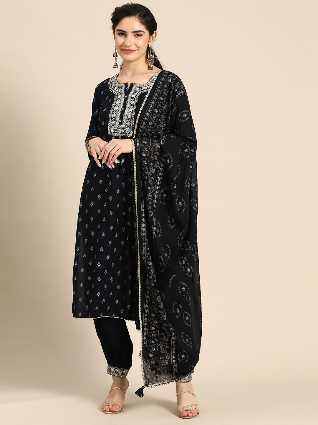 Embroidered Long Straight Rayon kurta Set