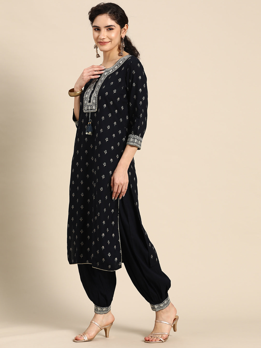 Embroidered Long Straight Rayon kurta Set