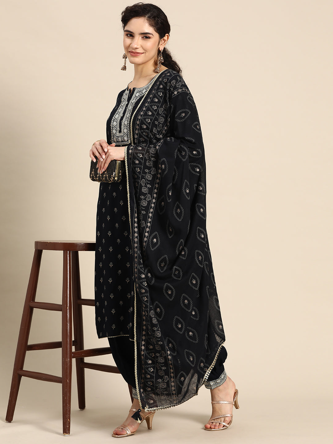 Embroidered Long Straight Rayon kurta Set