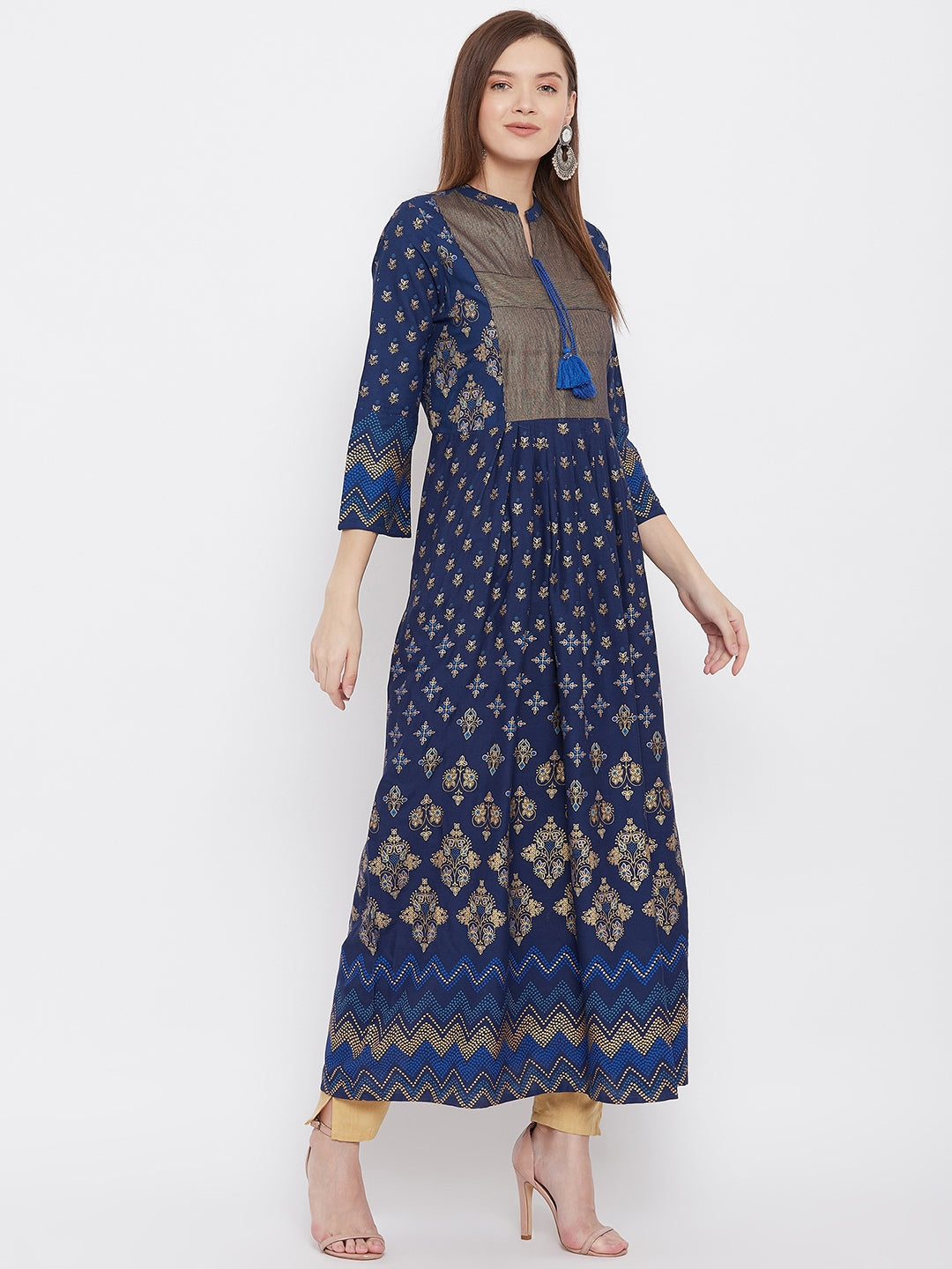A-Line Viscose Rayon Three-Quarter Sleeves Kurta
