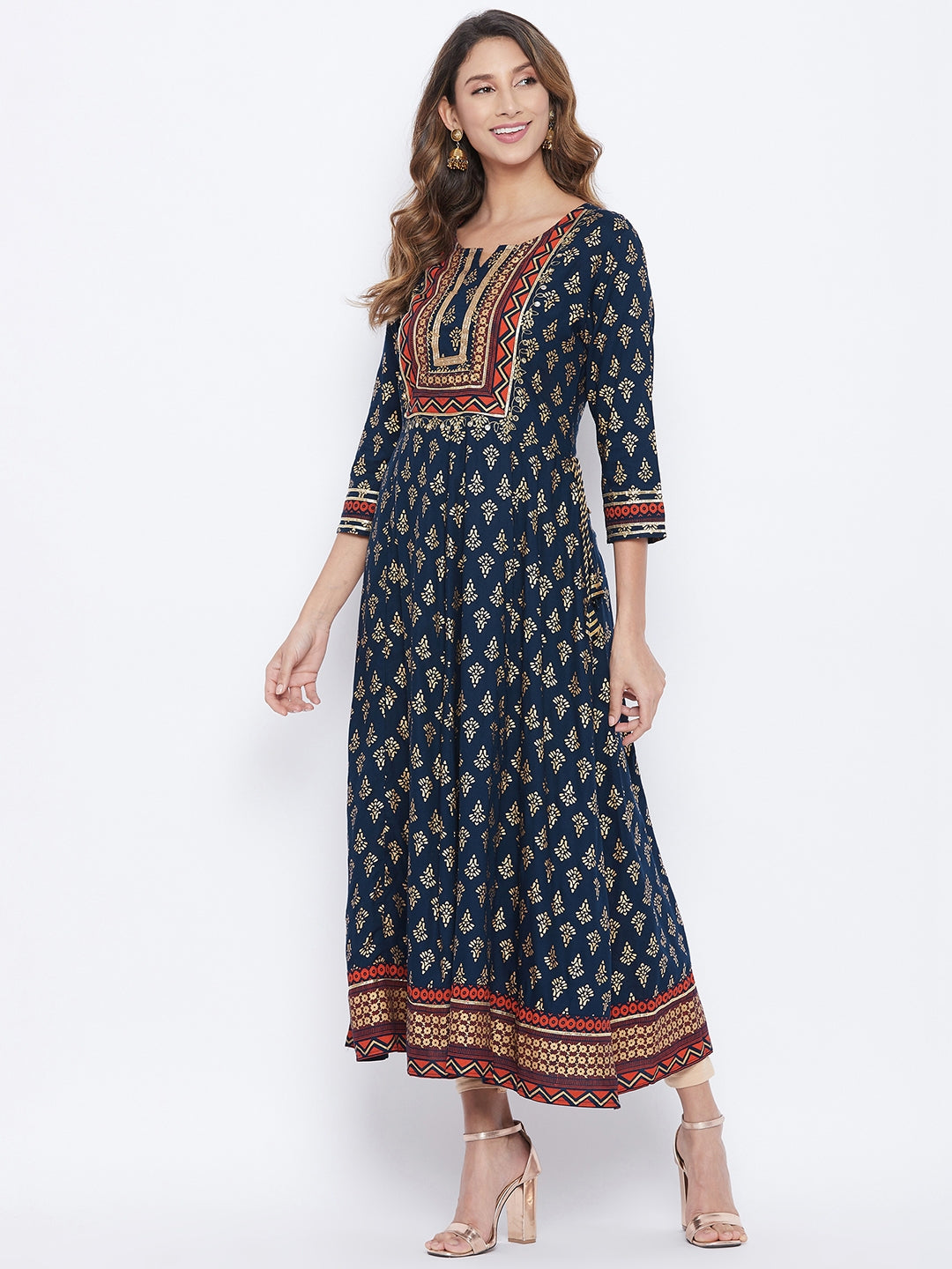 A-Line Viscose Rayon Three-Quarter Sleeves Kurta