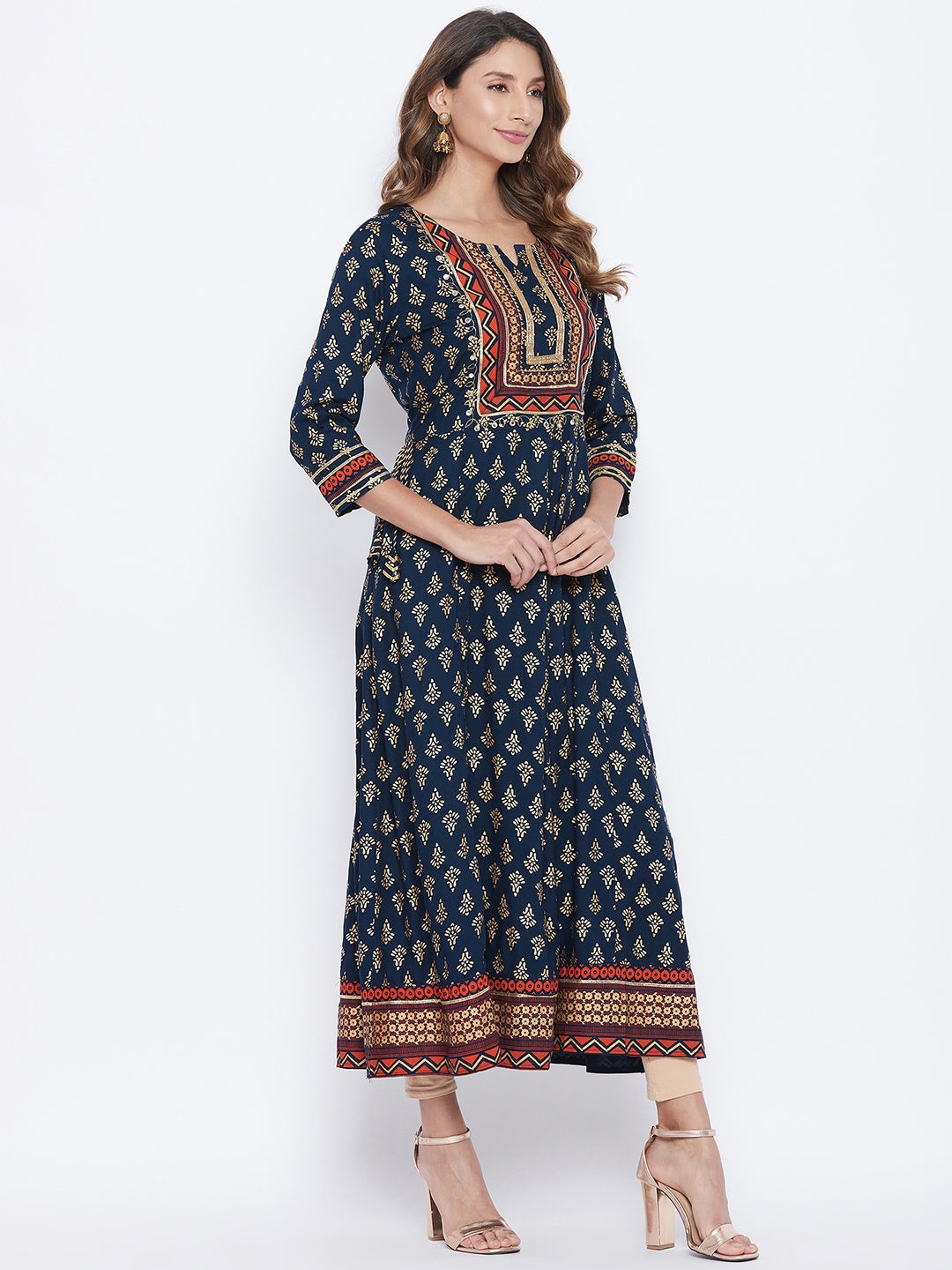 A-Line Viscose Rayon Three-Quarter Sleeves Kurta