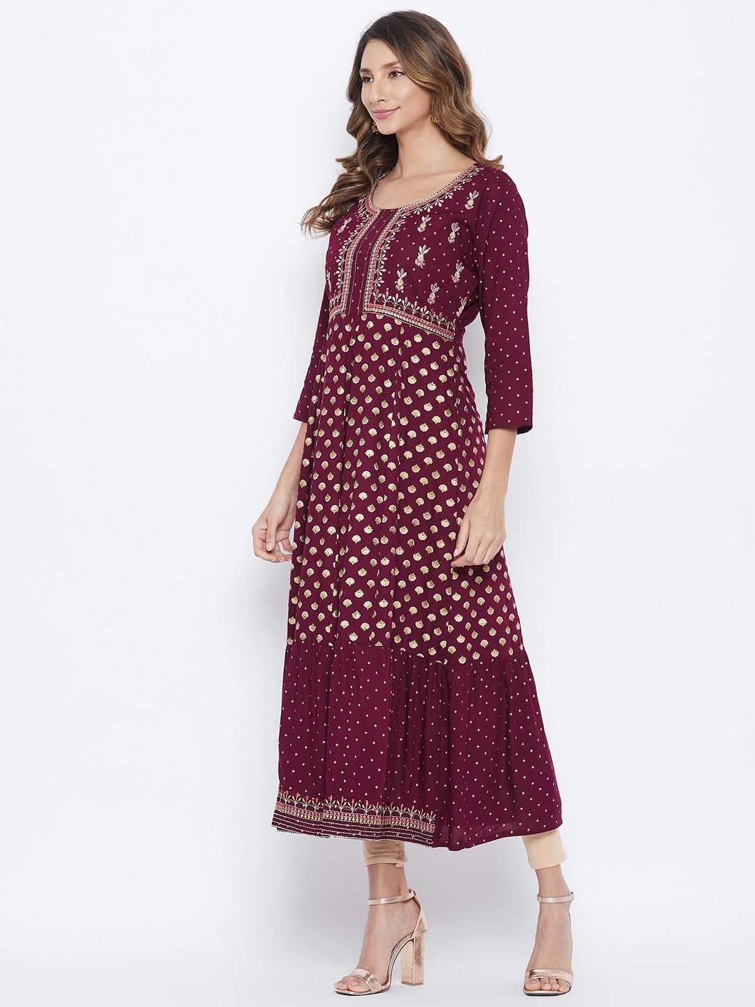A-Line Viscose Rayon Three-Quarter Sleeves Kurta