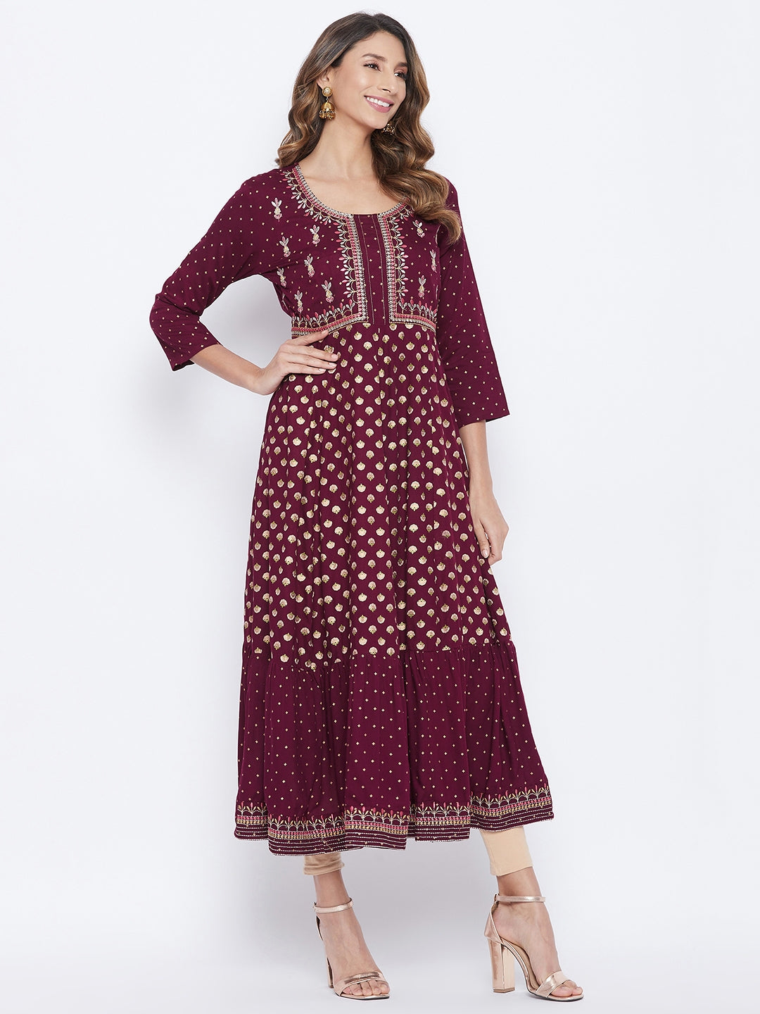 A-Line Viscose Rayon Three-Quarter Sleeves Kurta