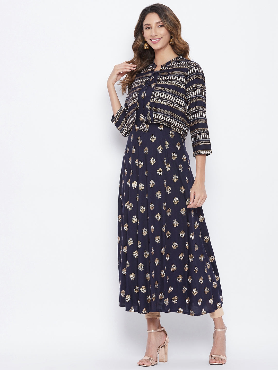 A-Line Viscose Rayon Three-Quarter Sleeves Kurta