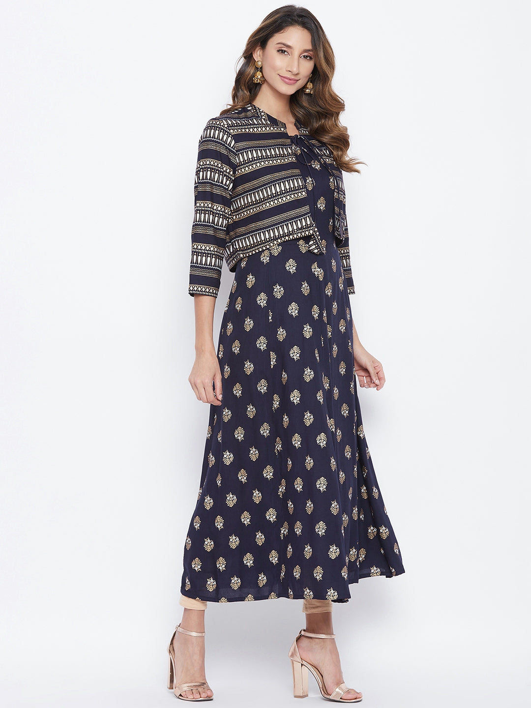 A-Line Viscose Rayon Three-Quarter Sleeves Kurta