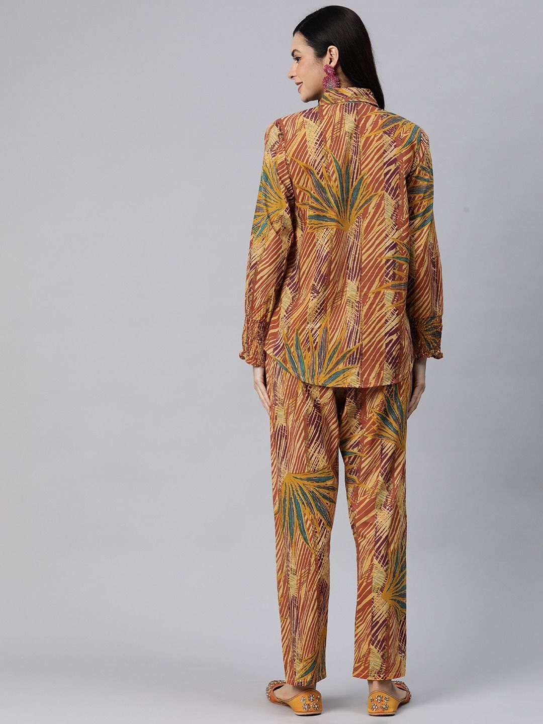 Shirt Style Cotton Fabric Mustard Color Co-Ord Set