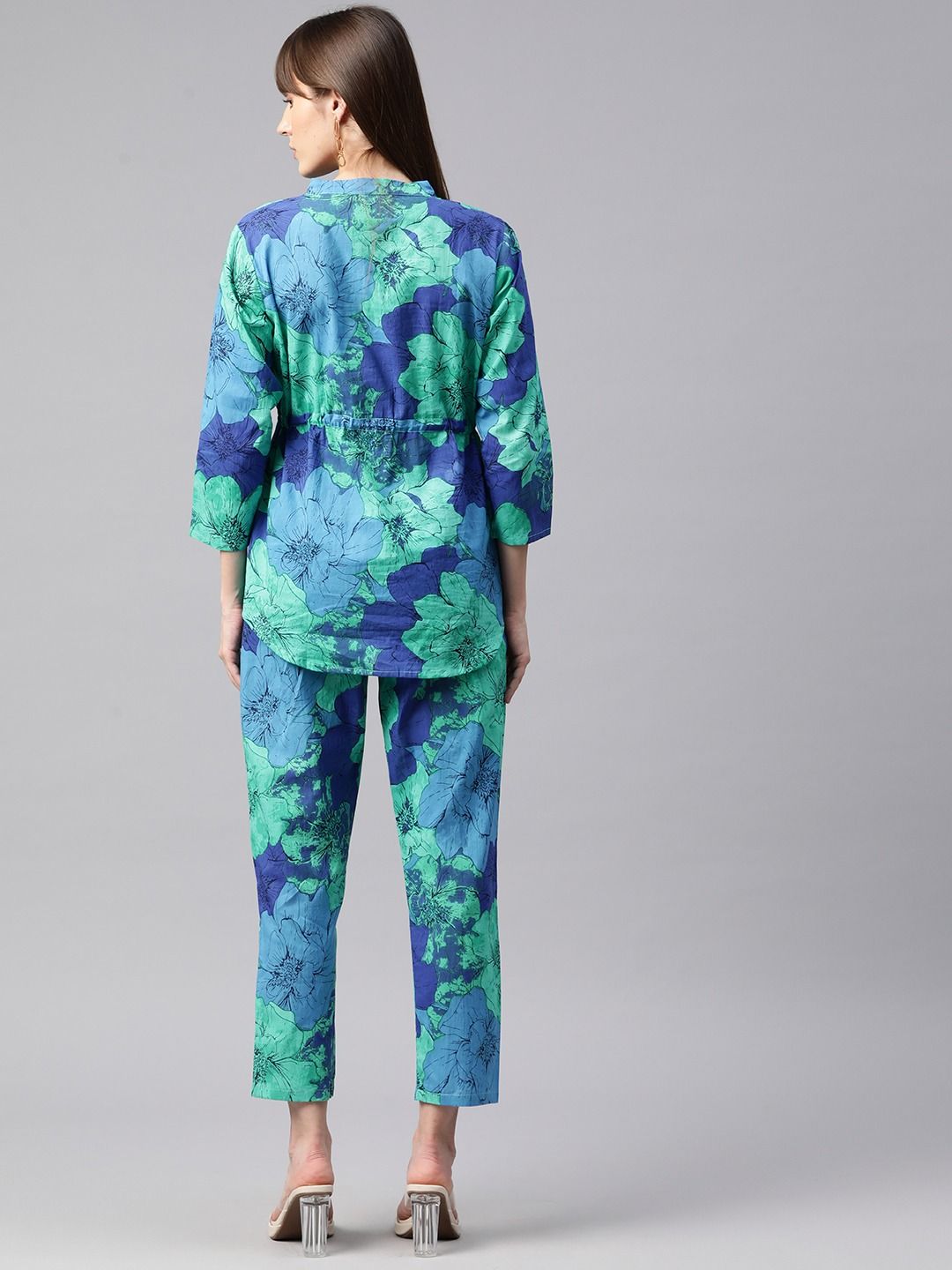 Shirt Style Cotton Fabric Blue Color Co-Ord Set