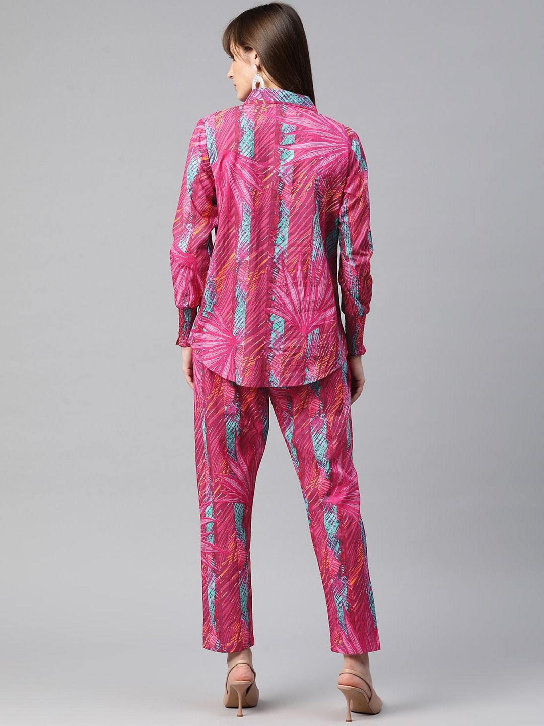 Shirt Style Cotton Fabric Purple Color Co-Ord Set
