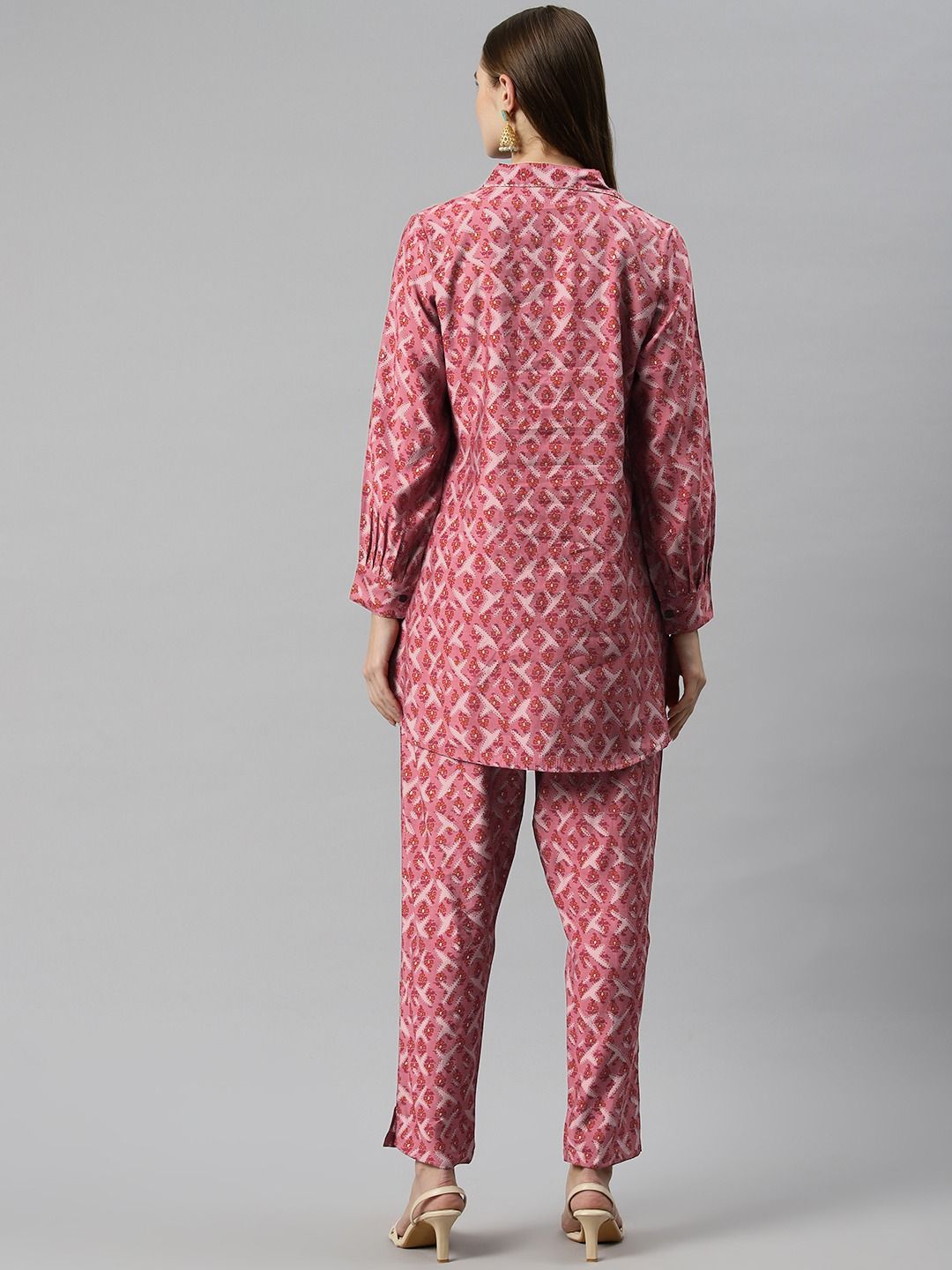 A Line Style Silk Fabric Pink Color Co-Ord Set