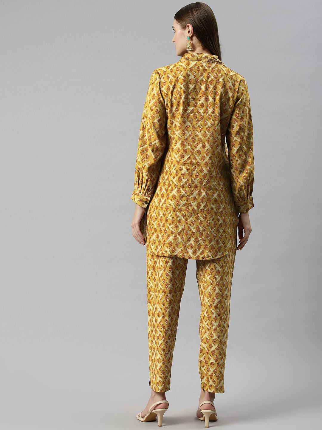 A Line Style Silk Fabric Mustard Color Co-Ord Set