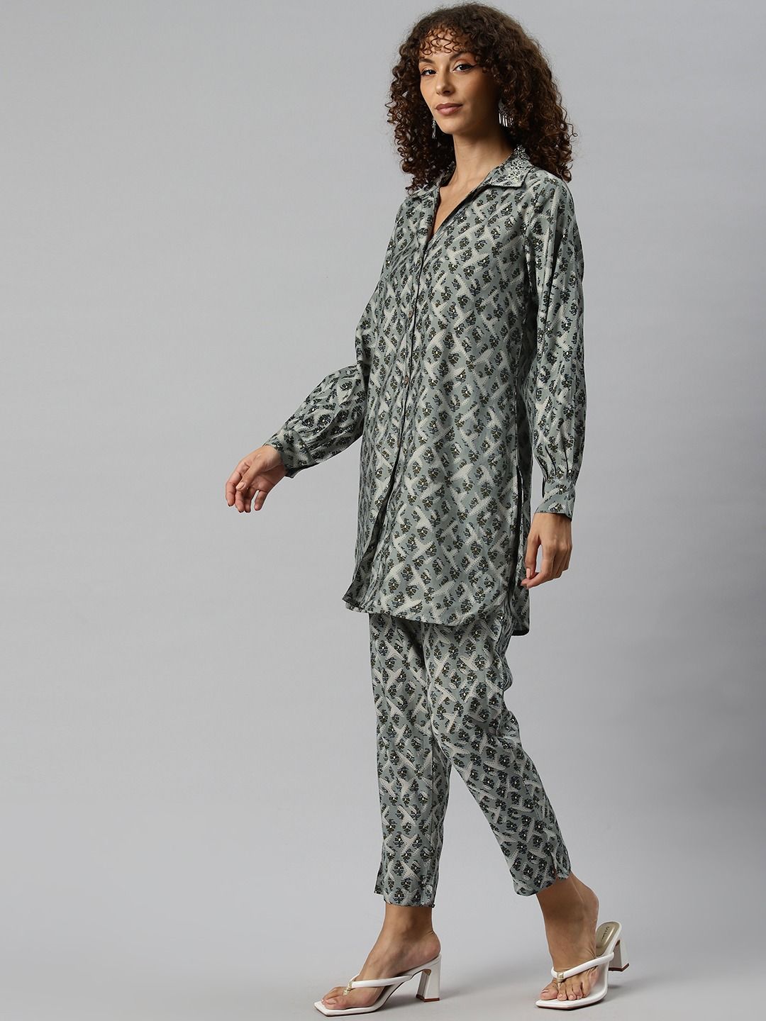 A Line Style Silk Fabric Grey Color Co-Ord Set