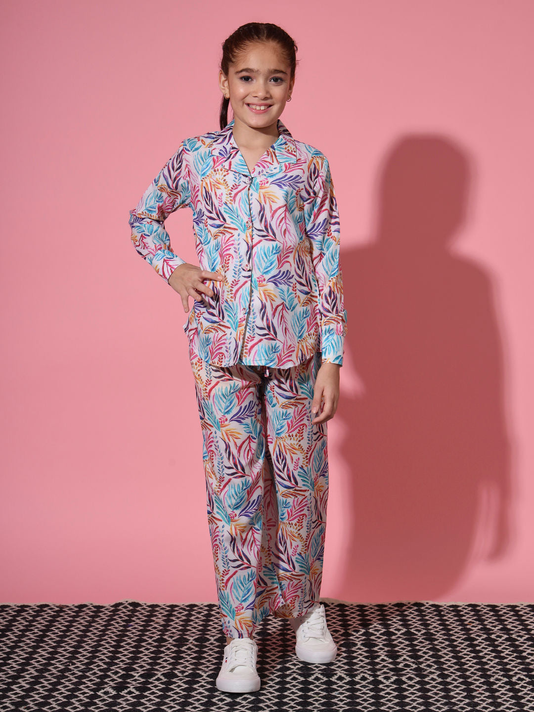 Shirt Style Cotton Fabric Multi Color Co-Ord Set