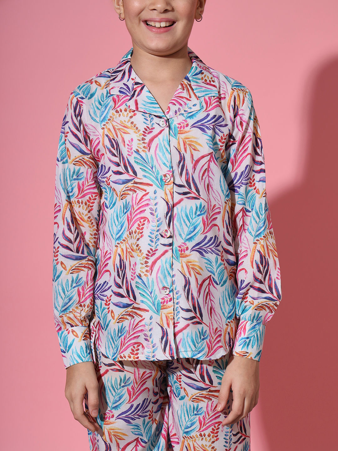 Shirt Style Cotton Fabric Multi Color Co-Ord Set
