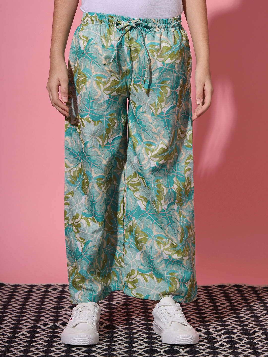 Straight Style Cotton Fabric Sea Green Color Co-Ord Set