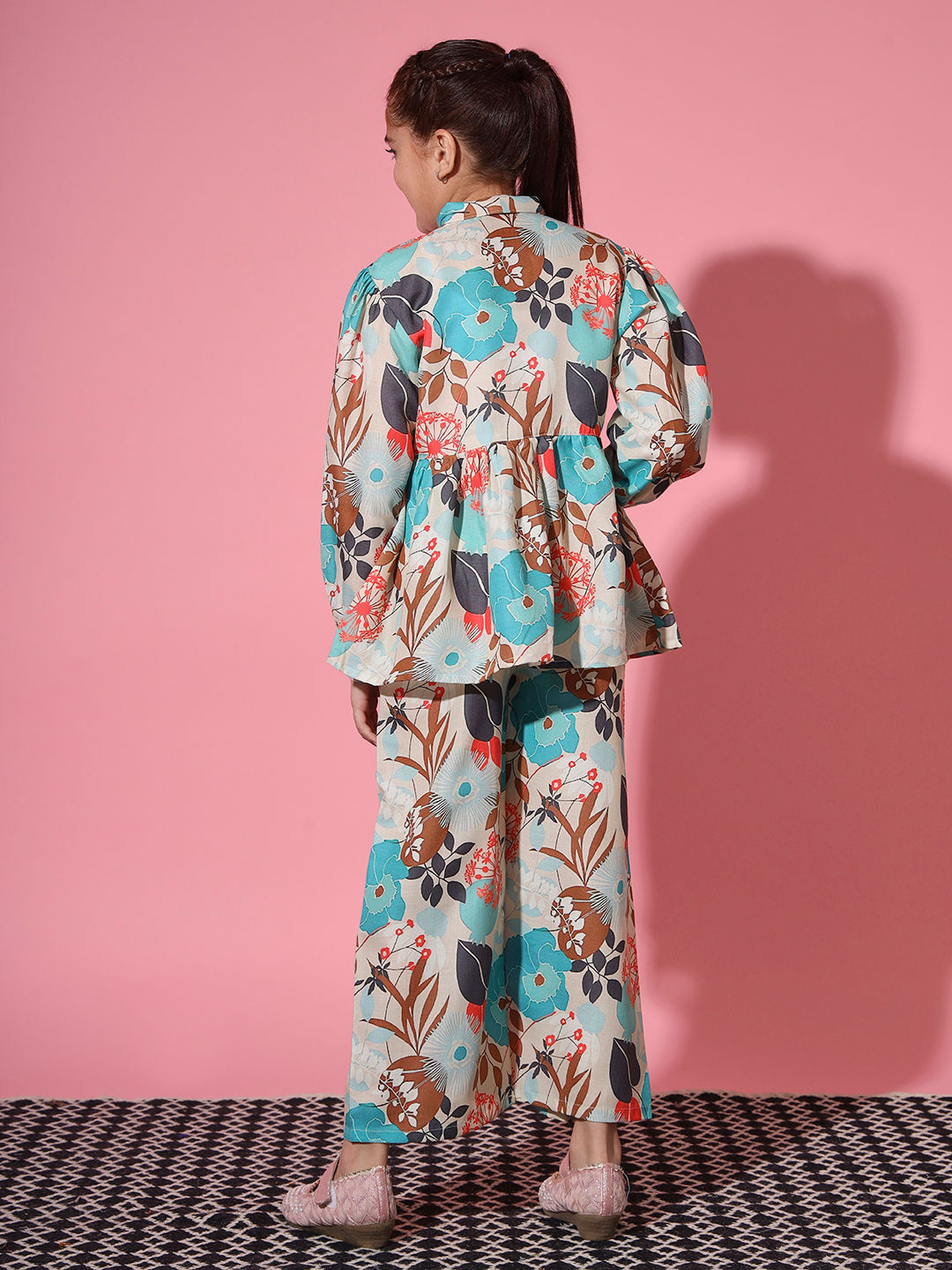 Frock Style Cotton Fabric Beige Color Co-Ord Set