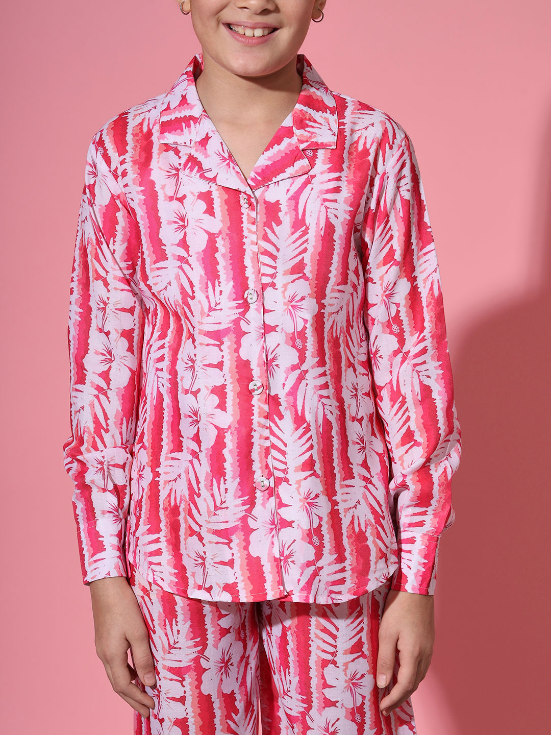 Shirt Style Cotton Fabric Pink Color Co-Ord Set
