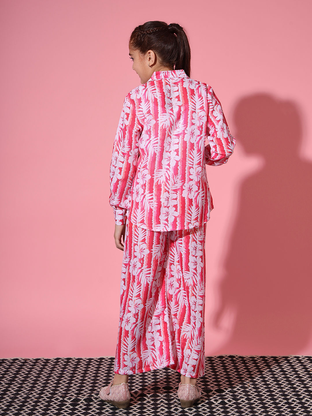Shirt Style Cotton Fabric Pink Color Co-Ord Set
