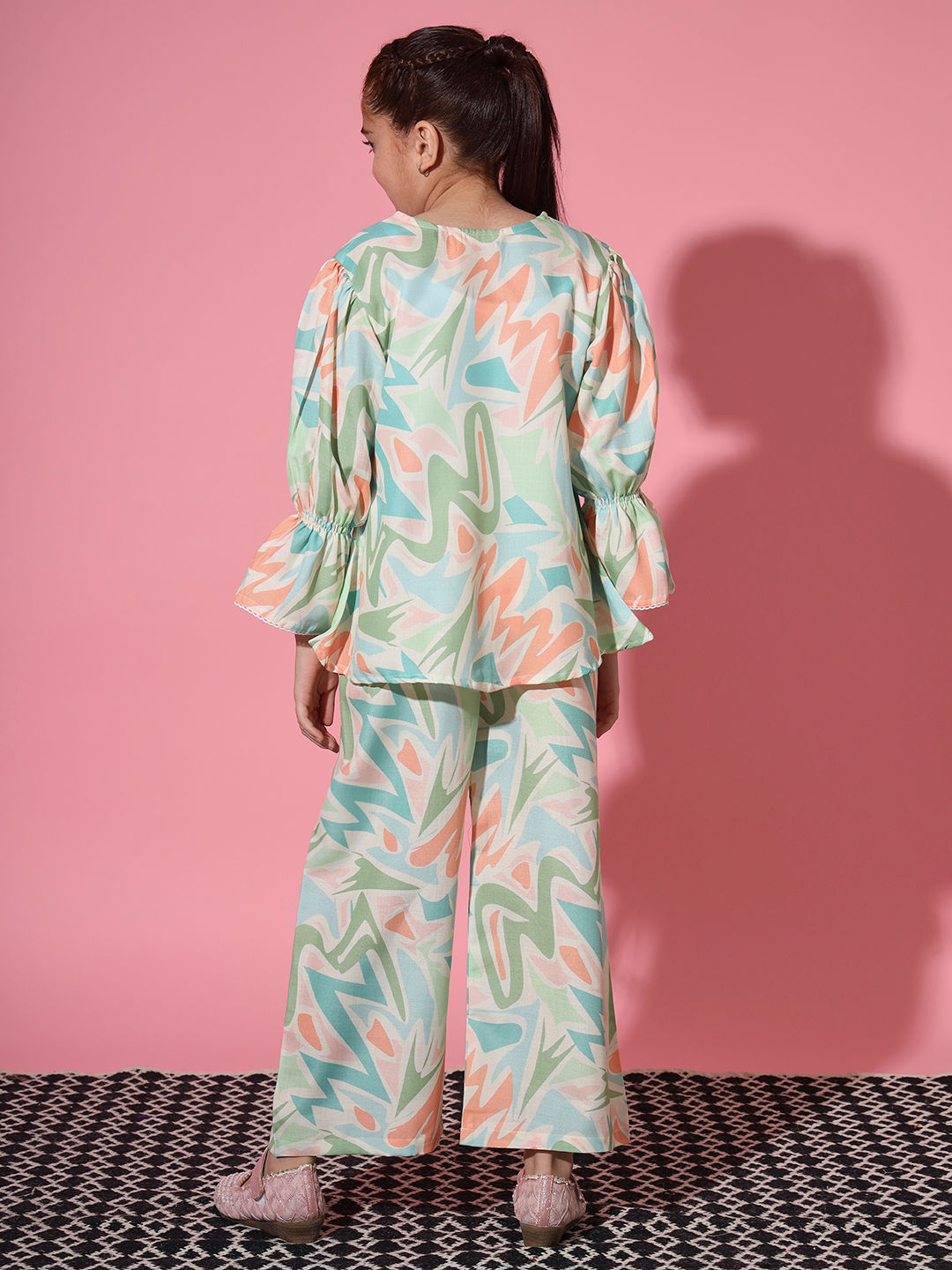 A Line Shirt Style Cotton Fabric Green Color Co-Ord Set