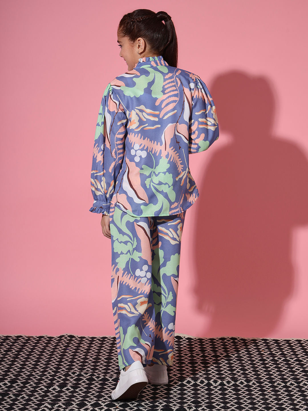 Shirt Style Cotton Fabric Blue Color Co-Ord Set