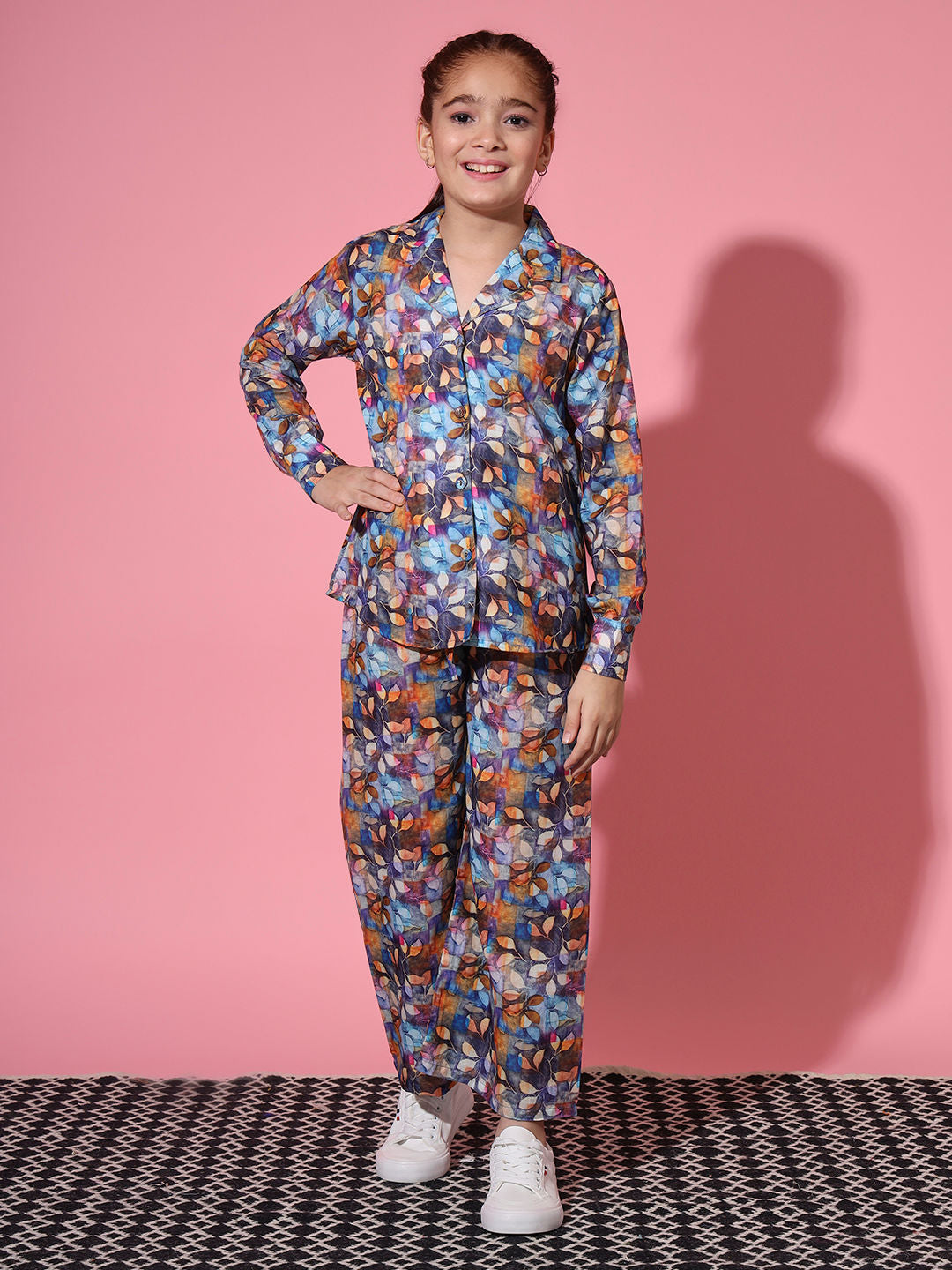 Shirt Style Cotton Fabric Blue Color Co-Ord Set
